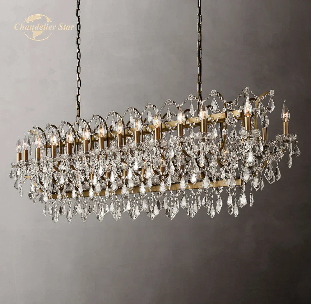 Crystal Iron Chandelier: Modern Brass Candle Chandeliers for Living Dining Room