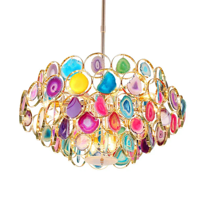 LED Agate Chandelier - Modern Colorized Designer Lighting for Foyer & Dining Room