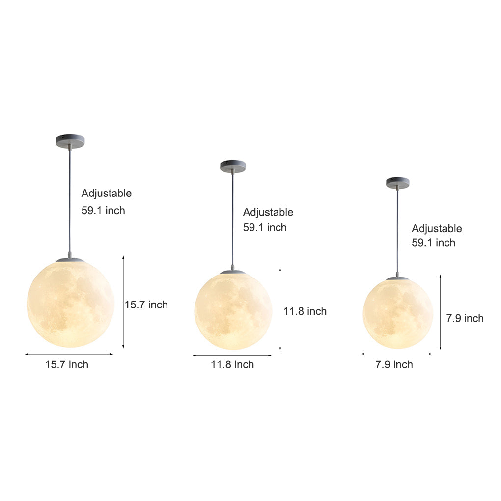Round Moon Lunar 3D Creativity White Pendant Lamp Hanging Ceiling Lamp