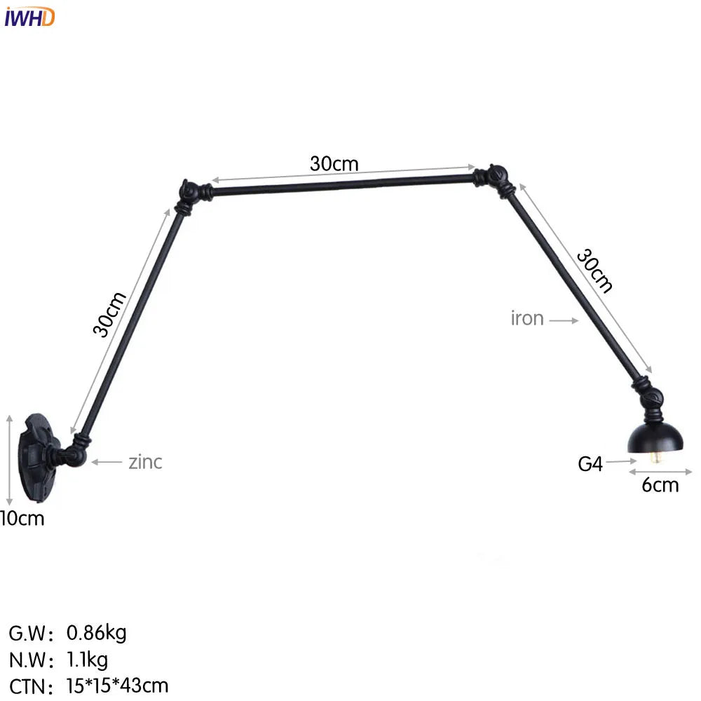 Industrial Vintage Adjustable Swing Wall Sconce Stair Light - Set of 3