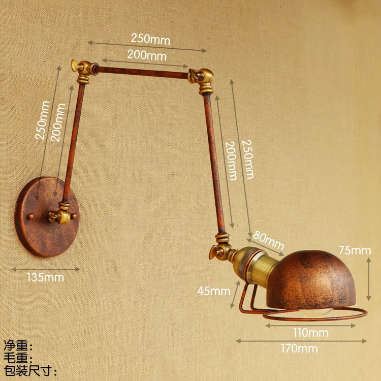 Loft Style Adjustable Swing Arm Wall Sconce - Industrial Retro Vintage Wall Light