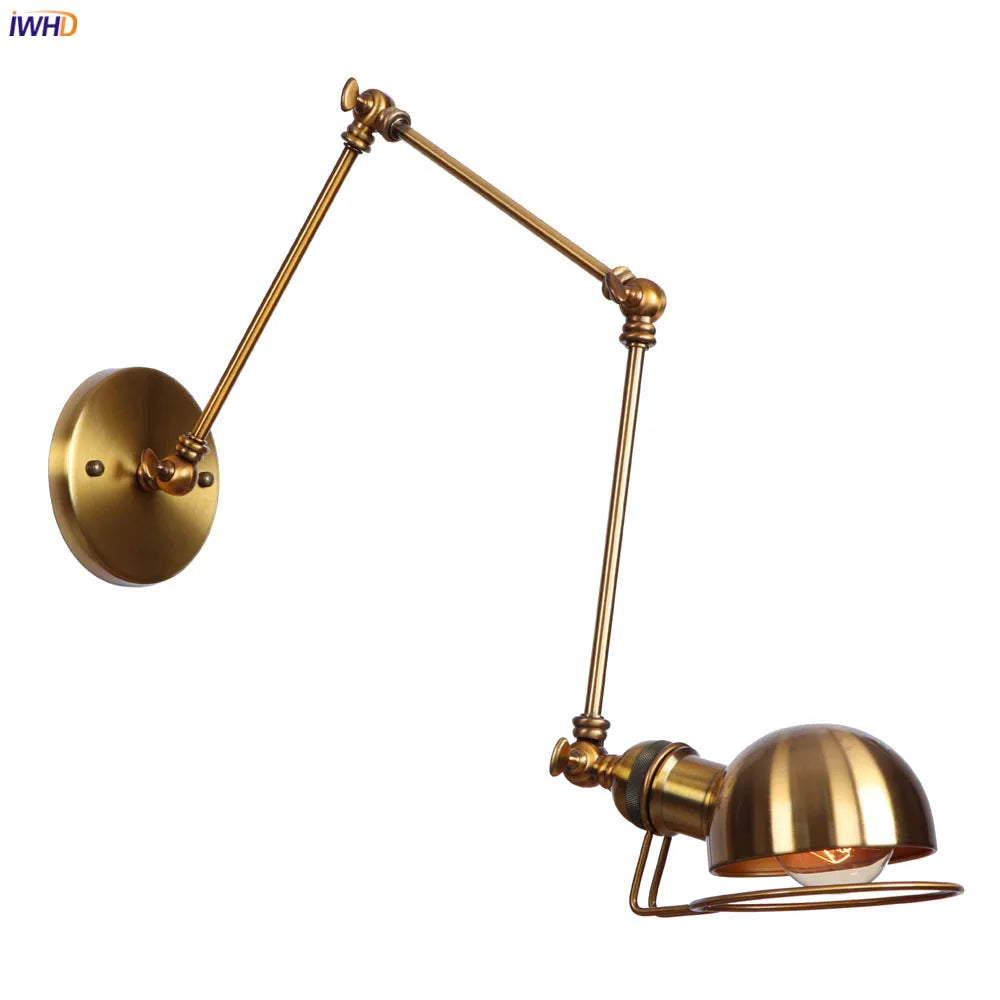 Golden Loft Swing Arm LED Wall Sconce Retro Style Lamp - Adjustable Long Arm Light Fixtures