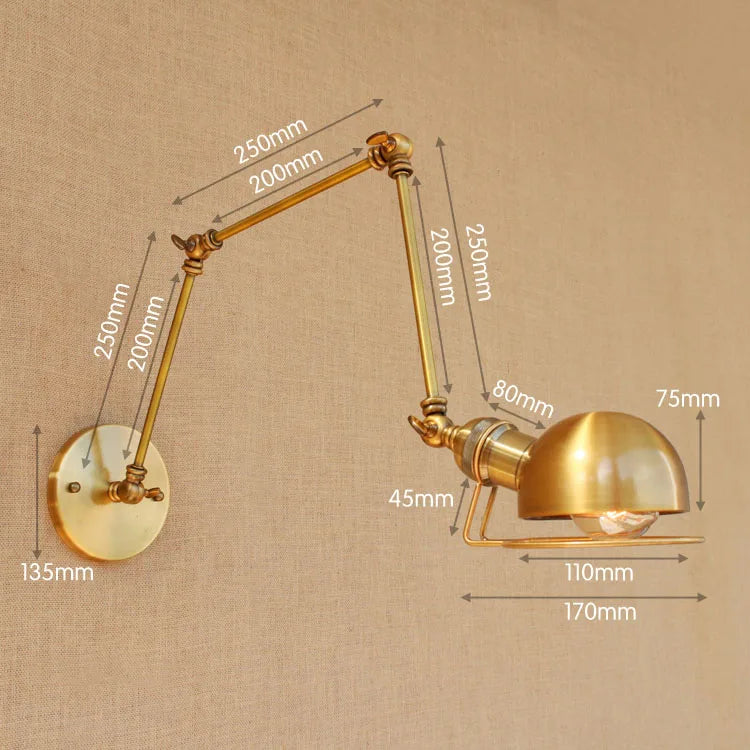 Golden Loft Swing Arm LED Wall Sconce Retro Style Lamp - Adjustable Long Arm Light Fixtures