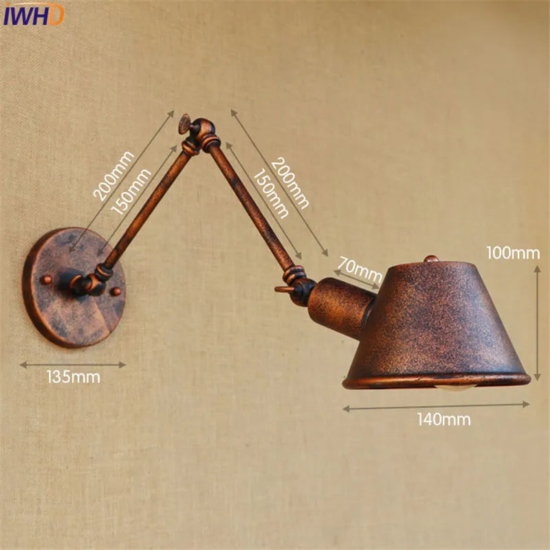 Golden Vintage LED Swing Arm Wall Sconce Industrial Style