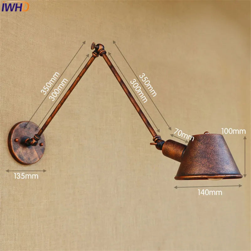 Golden Vintage LED Swing Arm Wall Sconce Industrial Style