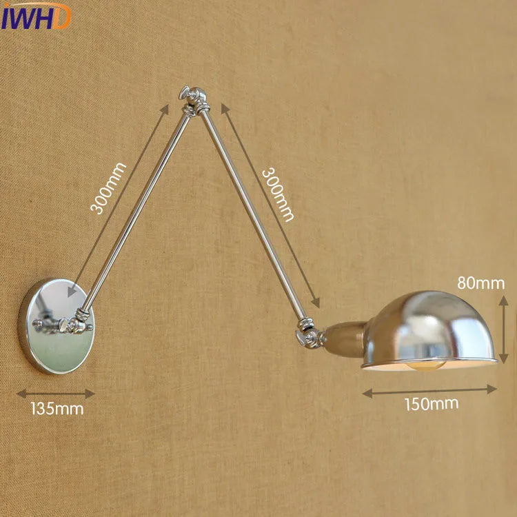 Silver Retro Vintage Swing Long Arm Wall Light LED Sconce Industrial Lighting