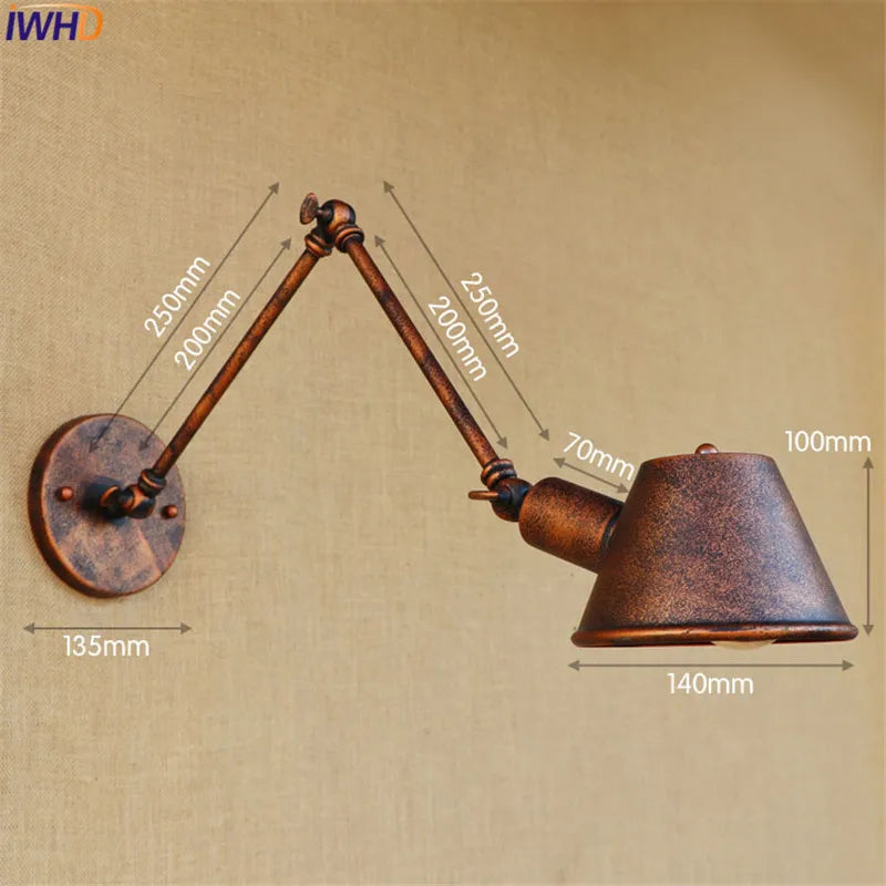 Golden Vintage LED Swing Arm Wall Sconce Industrial Style
