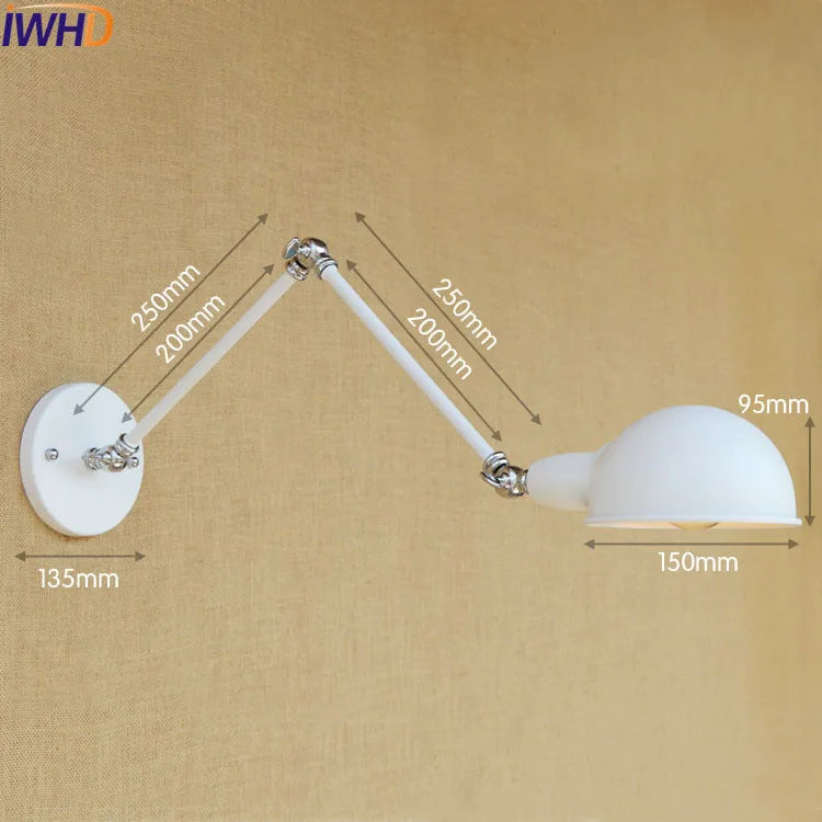 Silver Retro Vintage Swing Long Arm Wall Light LED Sconce Industrial Lighting