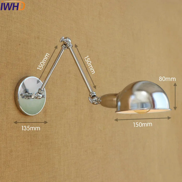 Silver Retro Vintage Swing Long Arm Wall Light LED Sconce Industrial Lighting