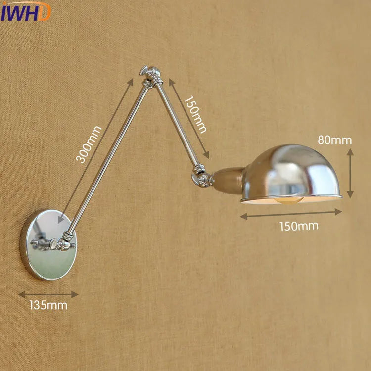 Silver Retro Vintage Swing Long Arm Wall Light LED Sconce Industrial Lighting