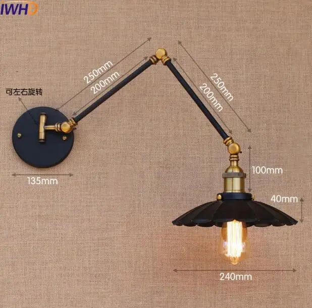 Swing Arm Wall Light Gold Copper Vintage Sconce Edison Loft Wall Lamp