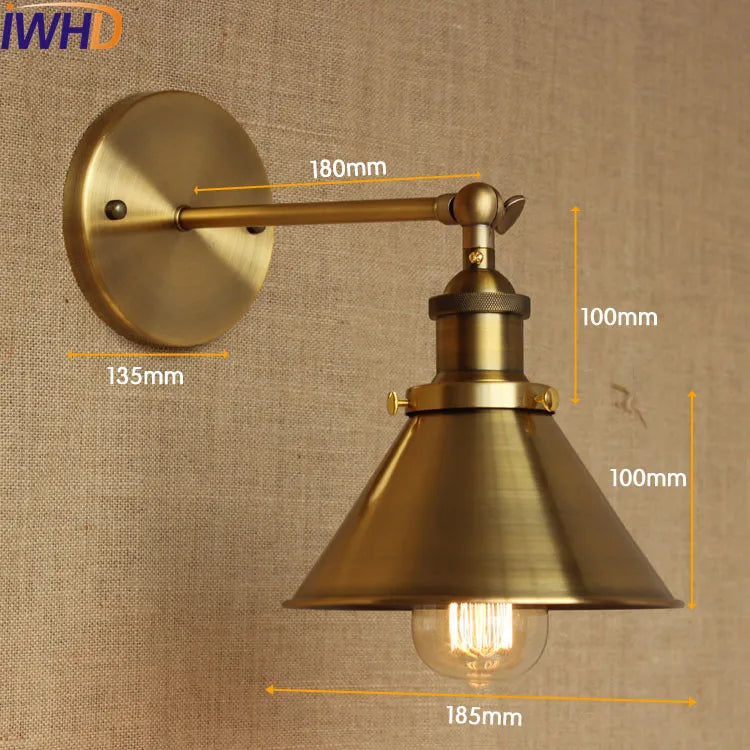 Retro Loft Vintage Wall Lamp Gold Shade Industrial Sconce Fixtures