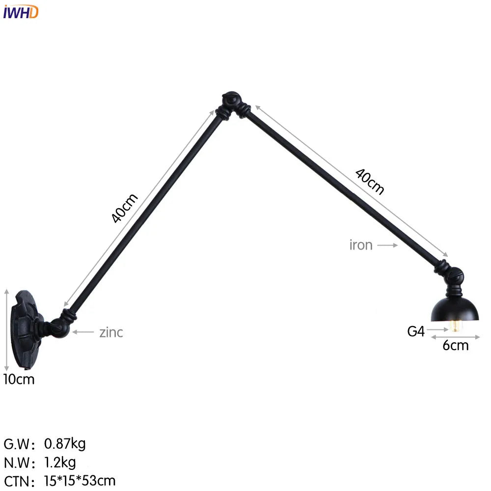 Industrial Vintage Adjustable Swing Wall Sconce Stair Light - Set of 3