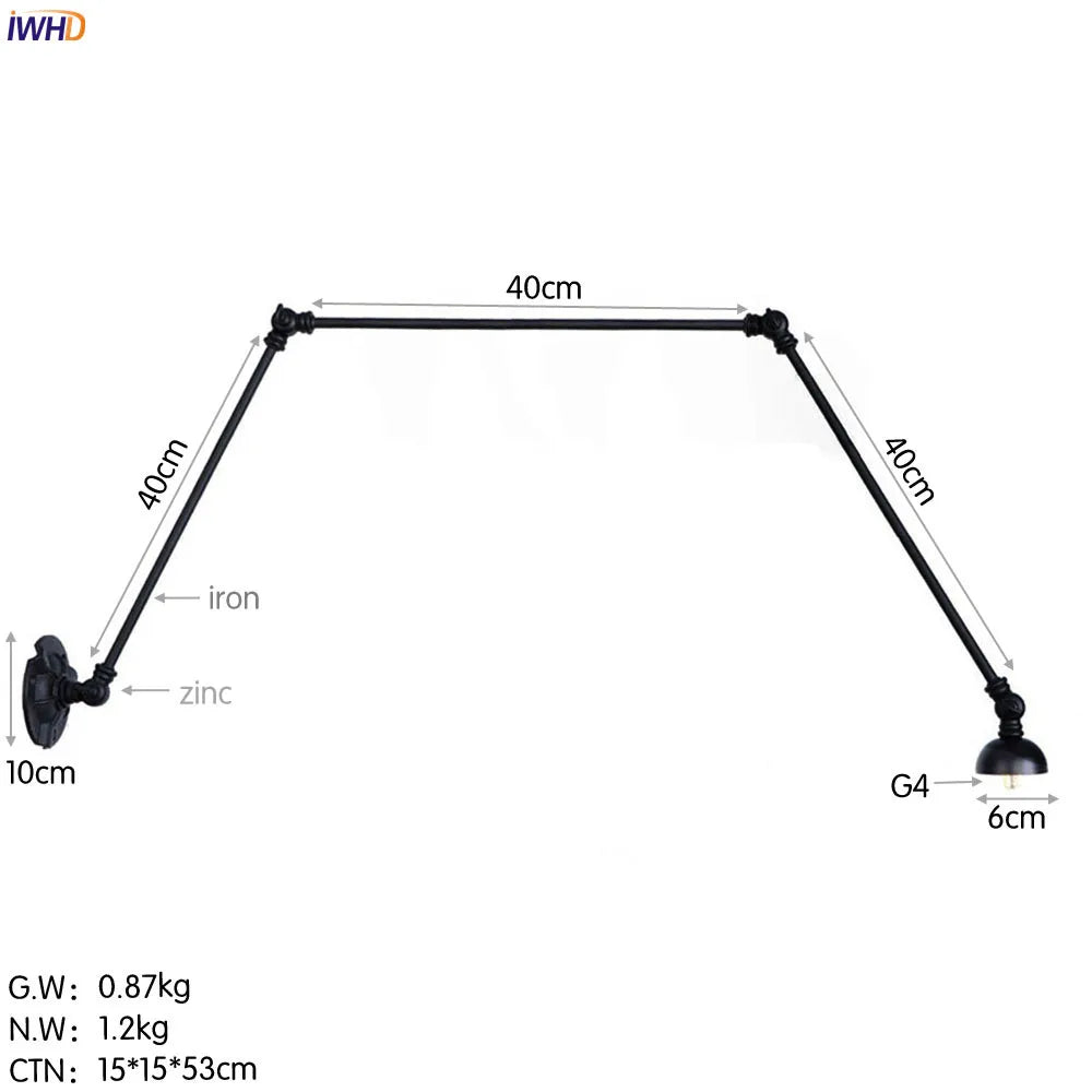 Industrial Vintage Adjustable Swing Wall Sconce Stair Light - Set of 3