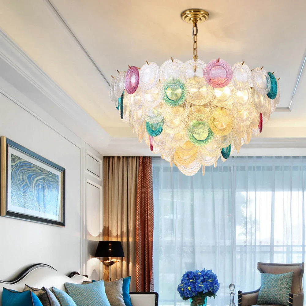 Iron Glass Colorized Chandelier for Foyer - Modern Suspension Lighting