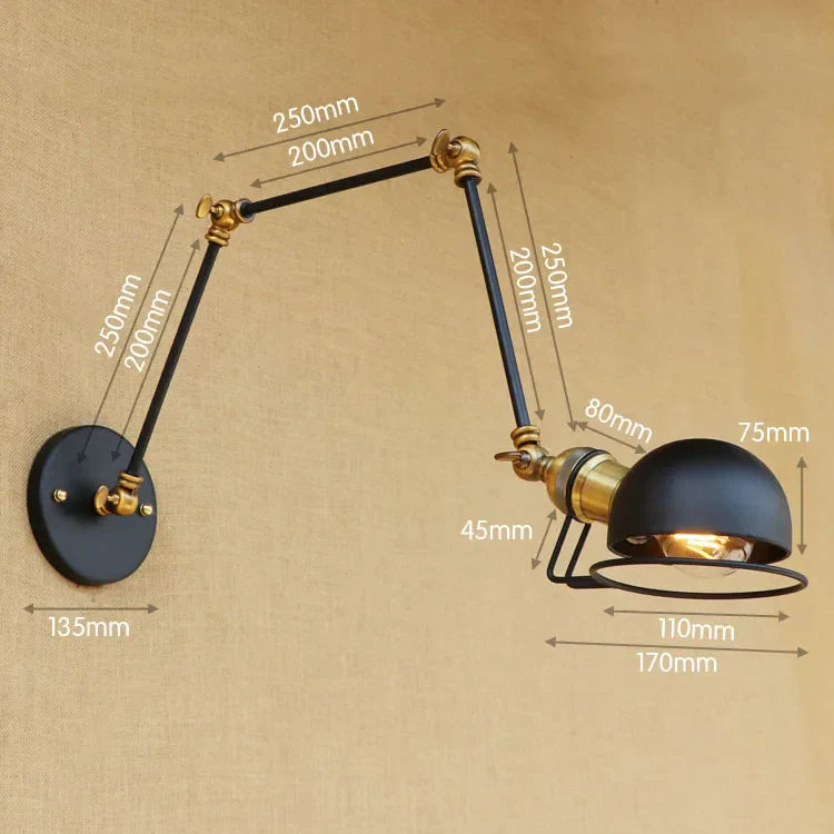Loft Style Adjustable Swing Arm Wall Sconce - Industrial Retro Vintage Wall Light
