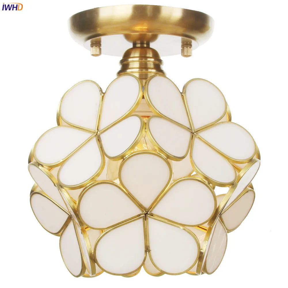 White Glass LED Ceiling Light Fixture, Nordic Modern Copper Ceiling Lamp