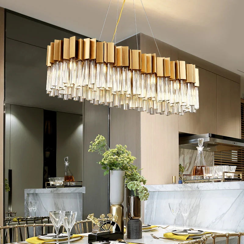 Golden Stainless Steel Crystal Chandelier for Elegant Foyer Lighting