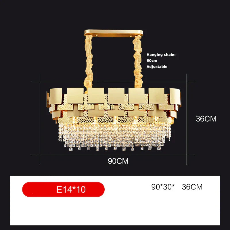 Golden Crystal Stainless Steel Pendant Light for Stylish Foyer