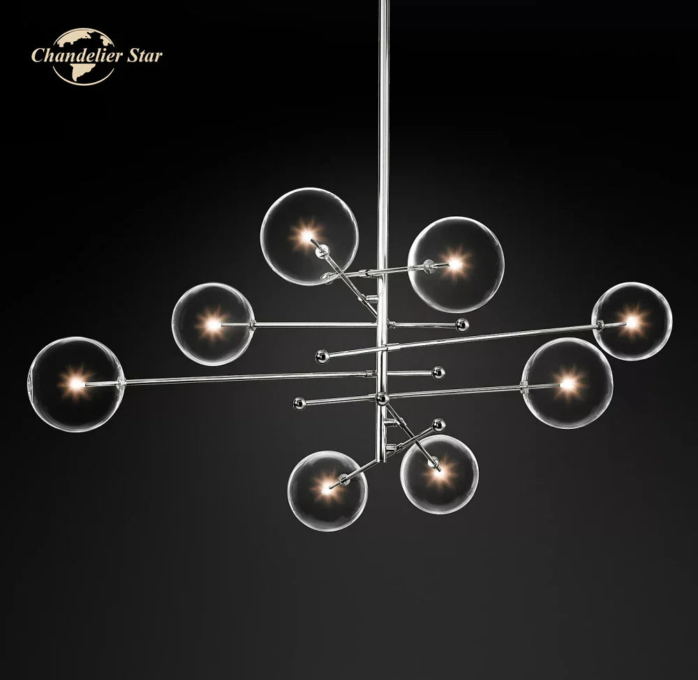 Modern Black Brass Chandelier Clear Glass Globe Island Pendant Lights