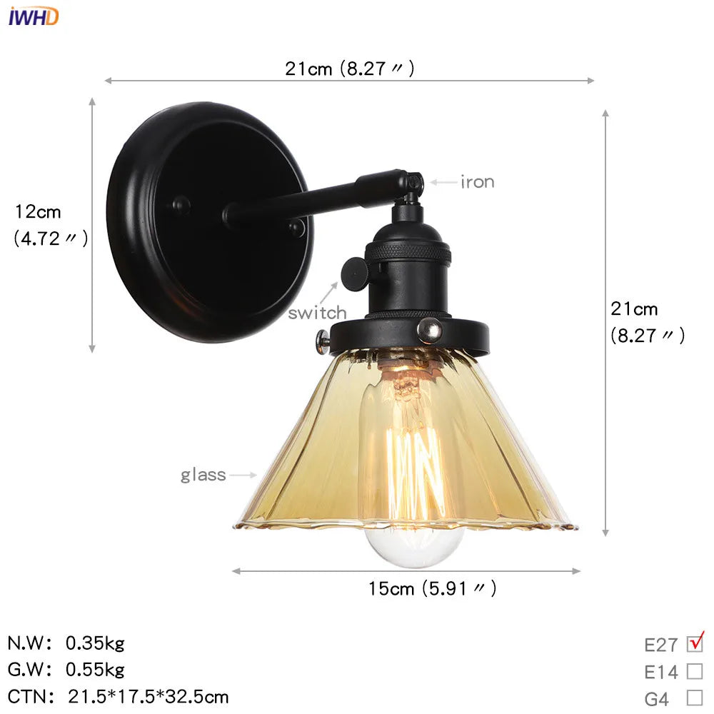 Glass Ball Wall Light Switch Hallway Bathroom Mirror Stair Black Wall Sconce