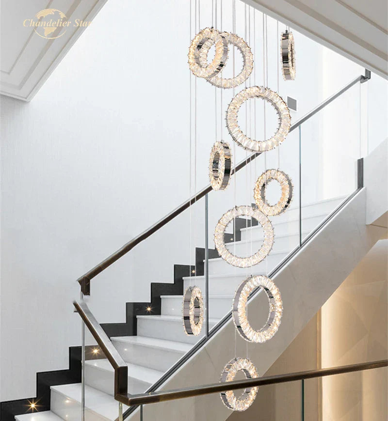 LED Crystal Chandelier Stainless Steel Pendant Light for Living Room