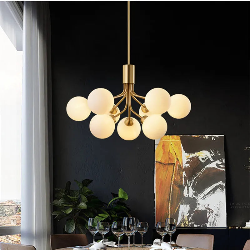 Gold Glass Ball Chandelier: Luxury LED Lighting for Dining Room, Kitchen, Cafe