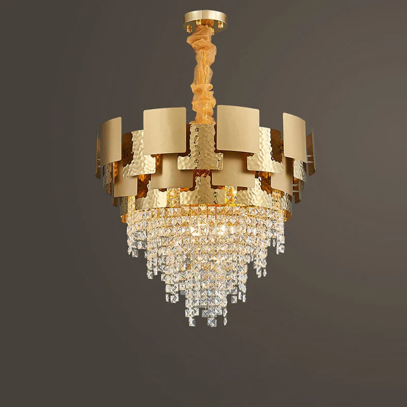Golden Crystal Stainless Steel Pendant Light for Stylish Foyer