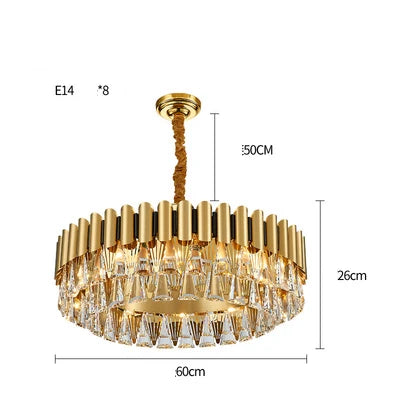 Golden Stainless Steel Crystal Chandelier | LED Round Oval Lustre Fixture