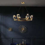 Crystal Copper Round Chandelier: Elegant LED Suspension Lamp for Dinning Room