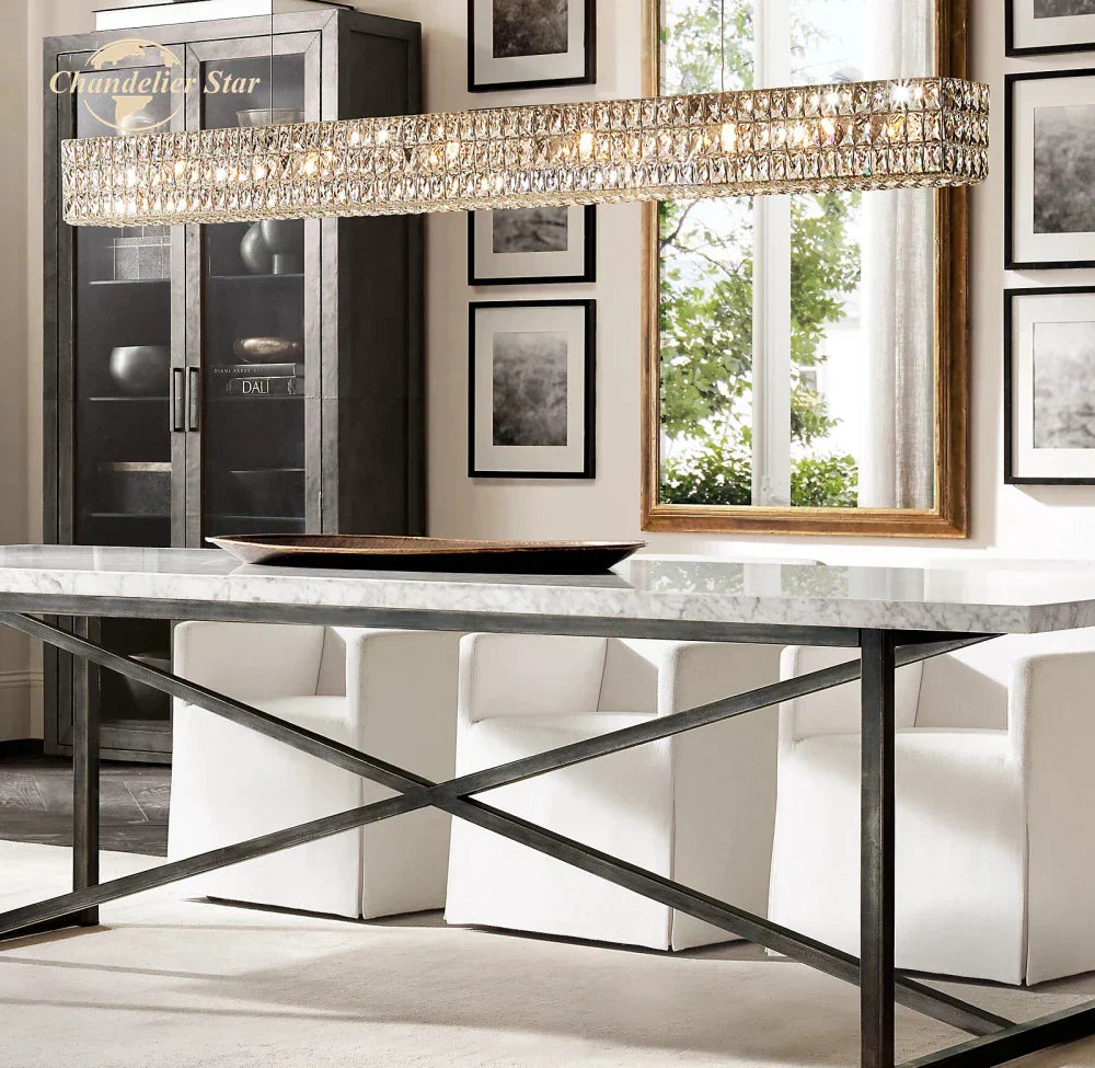 Crystal LED Linear Chandelier for Kitchen Island Dining Room