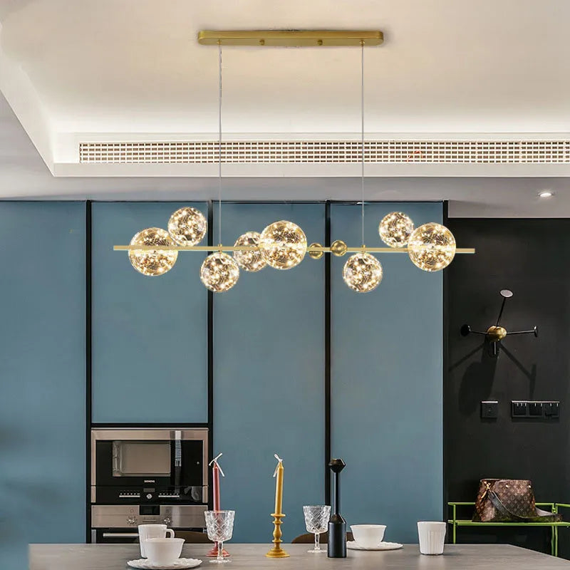 Gold LED Glass Bubble Chandelier for Dining Room and Restaurant