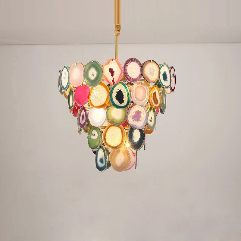 LED Agate Chandelier - Modern Colorized Designer Lighting for Foyer & Dining Room