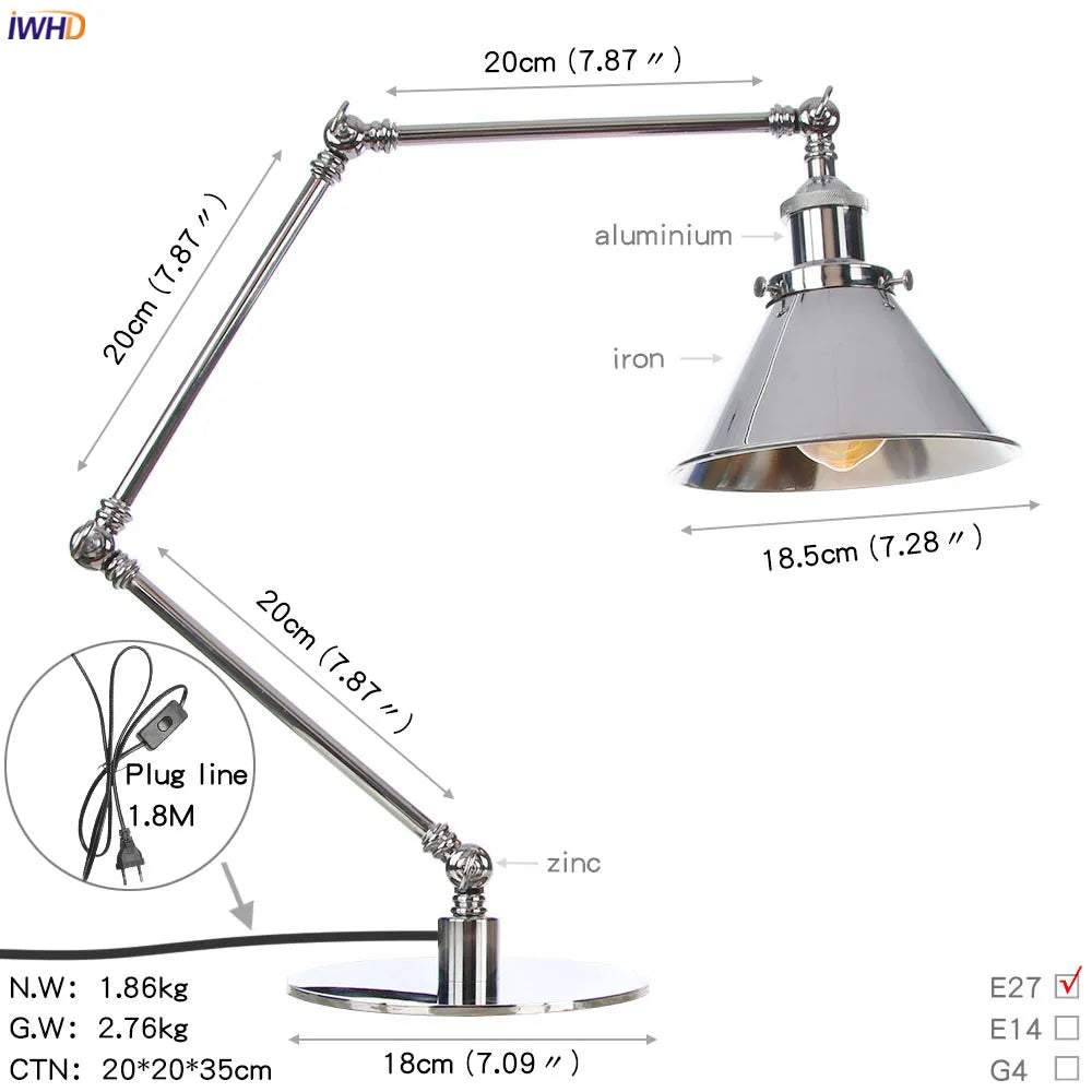 Industrial LED Table Lamp For Home Decor - US/EU Plug Switch, Loft Style