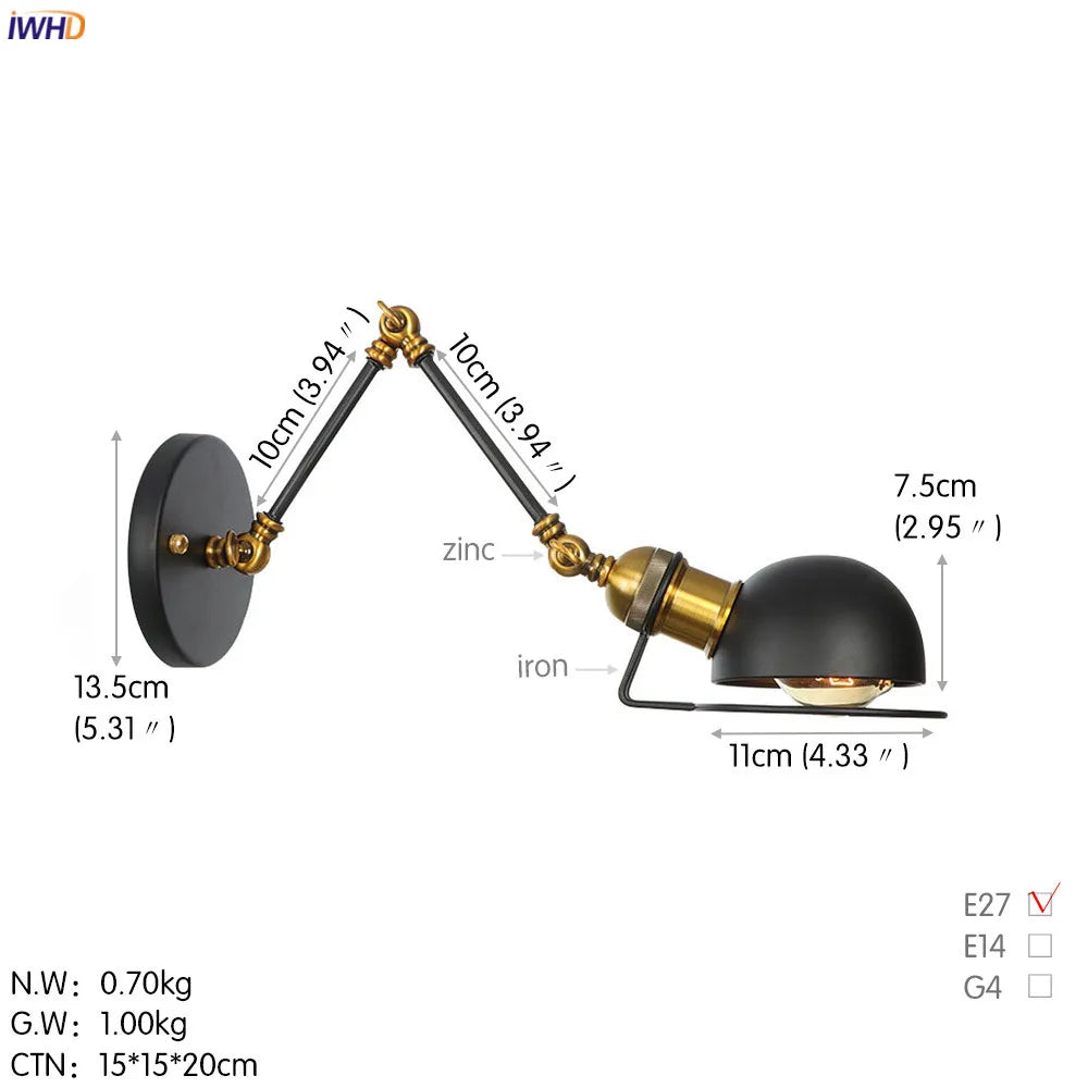 Antique Black Wall Lamp Vintage Industrial Sconce LED Applique Murale