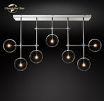 Farmhouse Clear Glass Linear Chandelier - Rustic Chic Pendant Lighting for Dining Room