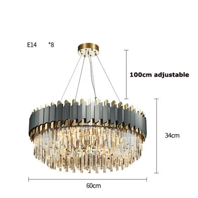 Art Deco Golden Crystal Chandelier LED Hanging Lamp
