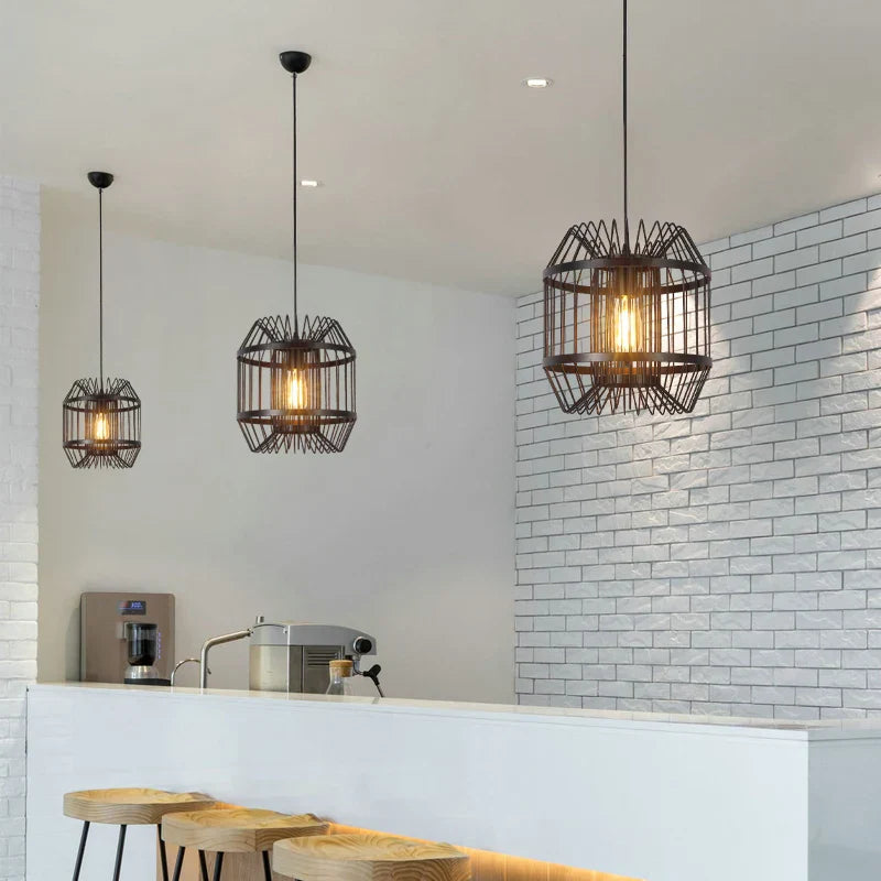 Cage Light Frame Pendant Industrial Single Head Black Nordic Creative Fixture