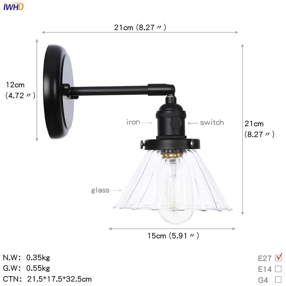 Glass Ball Wall Light Switch Hallway Bathroom Mirror Stair Black Wall Sconce