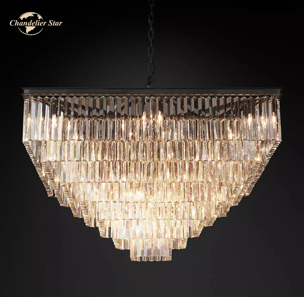 Modern Crystal LED Chandelier: Odeon Square Lustre Pendant Light Fixture