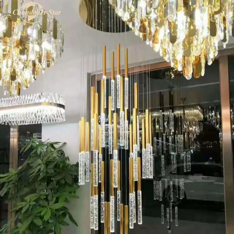 Modern Gold Bubble Crystal LED Chandelier for Bedroom Living Room Staircase