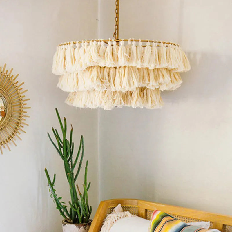 Fela Tassel Chandelier: Bohemian Chain Tiered Suspension Light for Living Room & Shop