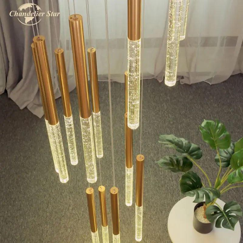 Modern Gold Bubble Crystal LED Chandelier for Bedroom Living Room Staircase