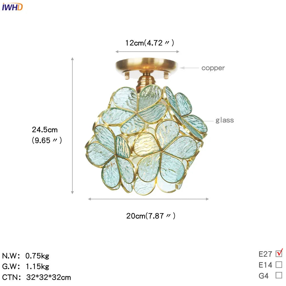 White Glass LED Ceiling Light Fixture, Nordic Modern Copper Ceiling Lamp