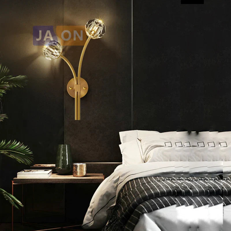Black Gold Copper Crystal LED Wall Sconce Light for Bedroom Corridor