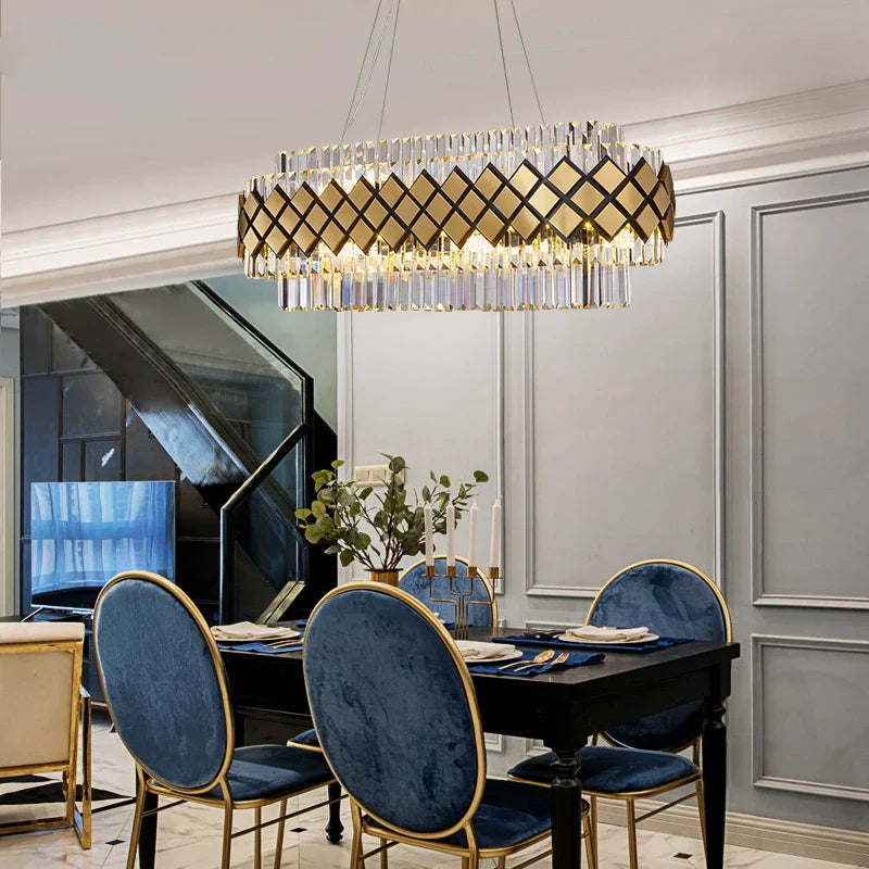 Gold LED Crystal Clear Art Deco Chandelier for Foyer