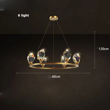 Crystal Copper Round Chandelier: Elegant LED Suspension Lamp for Dinning Room