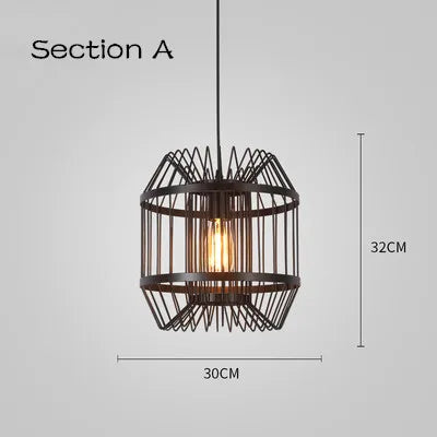 Cage Light Frame Pendant Industrial Single Head Black Nordic Creative Fixture