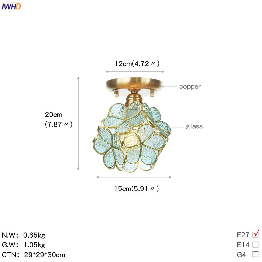 White Glass LED Ceiling Light Fixture, Nordic Modern Copper Ceiling Lamp