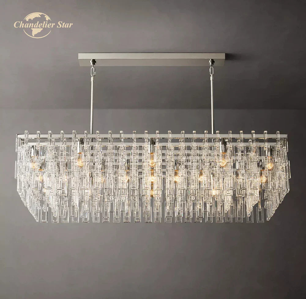 Black Marignan K9 Crystal Rectangular Chandelier for Living Dining Room
